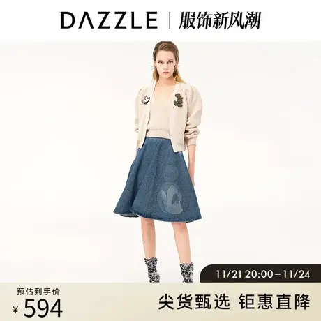 DAZZLE迪士尼米奇系列 地素奥莱春泡泡袖胸针针织开衫女2E1E5241J商品大图