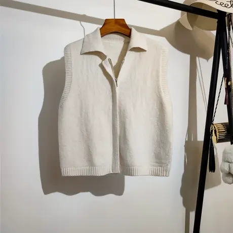 拉链马甲女针织衫春秋新款韩版宽松休闲百搭叠穿毛衣背心马夹外套商品大图