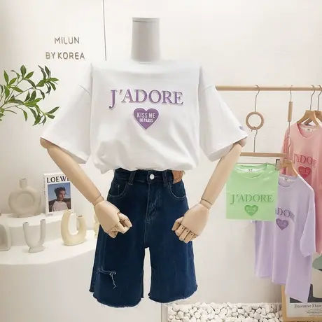 2022夏装新款韩国东大门ins小众爱心字母简约百搭短袖T恤打底上衣商品大图