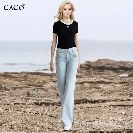 阔腿直筒牛仔裤女宽松2025春新款蓝白色复古时尚原创设计感喇叭裤商品大图