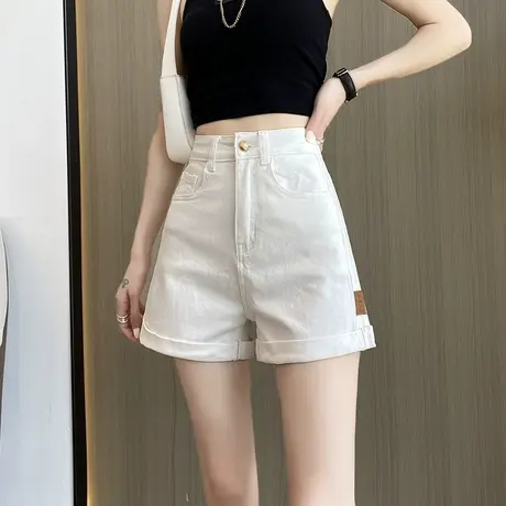 白色阔腿牛仔短裤女夏季薄款高腰显瘦宽松小个子卷边直筒热裤子商品大图