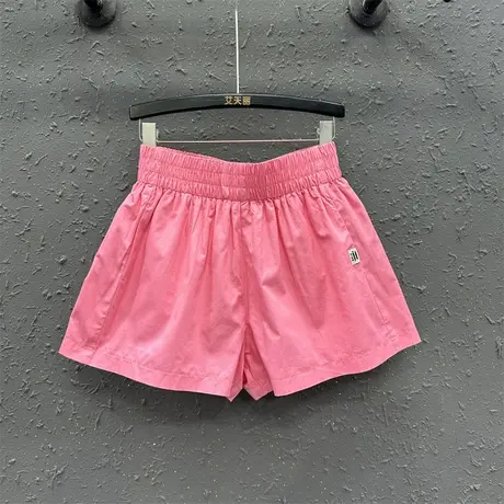 韩版休闲百搭松紧高腰短裤女夏季新款减龄粉色宽松显瘦a字阔腿裤商品大图
