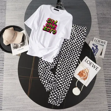 纯棉大码运动服套装女夏季薄款短袖长裤小个子休闲网红炸街两件套商品大图