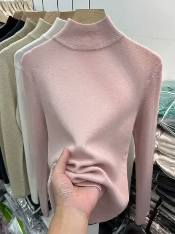 纯色百搭半高领长袖针织衫女上衣2023秋冬新款内搭软糯打底衫毛衣图片