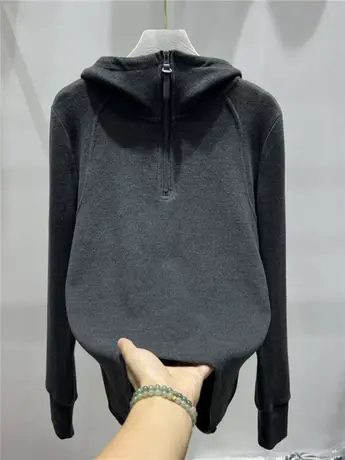 2023新款纯色半拉链德绒连帽卫衣女秋冬设计感小众打底衫上衣帽衫商品大图