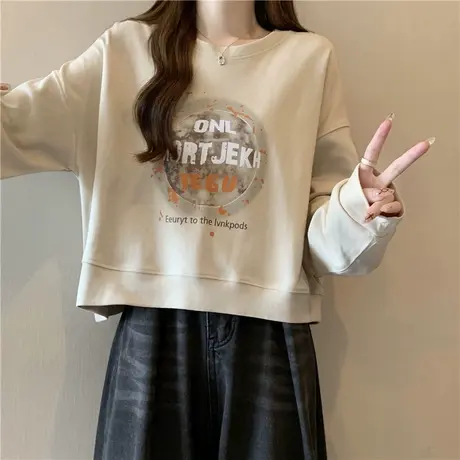 加绒加厚秋冬装长袖上衣外套女2024年新款宽松显瘦短款圆领卫衣潮商品大图