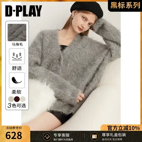 DPLAY秋冬美背宫廷领氛围感羽毛拼接修身针织连衣裙商品大图