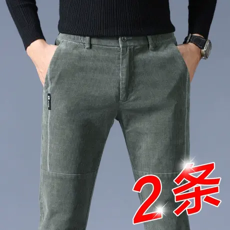 秋冬季纯棉灯芯绒条绒灯草绒休闲长裤男士修身小脚男裤子2024新款商品大图