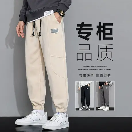 春秋款高级感拼接九分休闲裤子春季男生宽松紧腰束脚运动卫裤春装商品大图