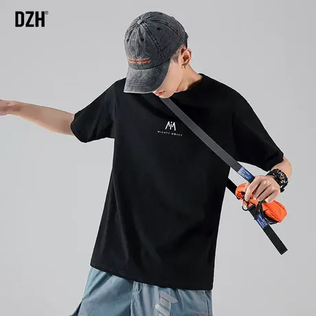 男生美式复古t恤男夏季潮牌薄款黑色短袖男款印花圆领上衣体恤衫商品大图