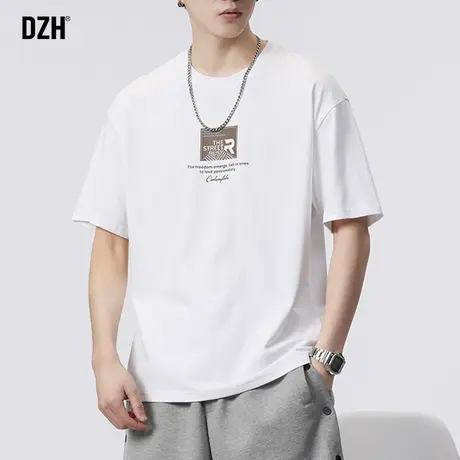 男士纯棉白色t恤2023新款男潮牌短袖夏季男款宽松打底衫内搭体恤商品大图