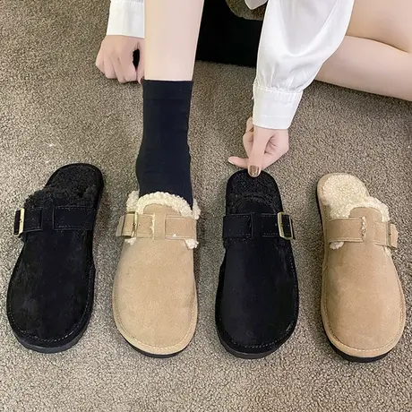 厚底穆勒毛毛鞋女鞋子2023年新款秋冬季外穿一脚蹬网红包头半拖鞋商品大图