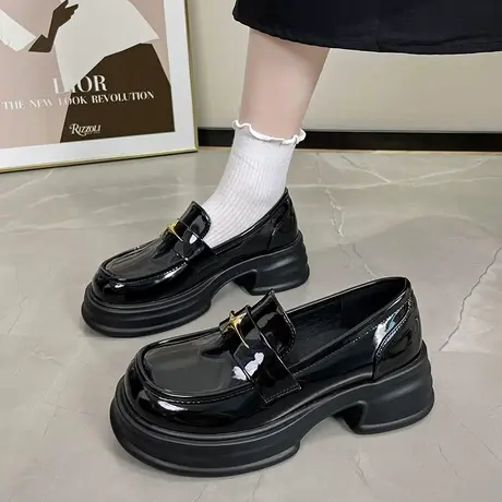 英伦风小皮鞋女2024年夏季新款粗跟乐福鞋日系百搭一脚蹬jk单鞋潮商品大图