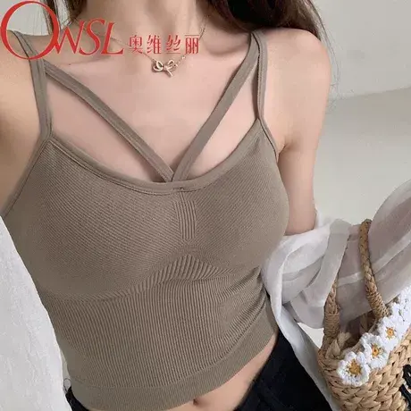纯色吊带美背带胸垫背心女内搭外穿无袖修身打底上衣商品大图