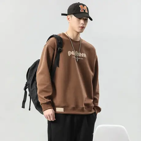 青少年潮牌男装时尚简约印花圆领卫衣加绒多色高档男士潮流卫衣图片