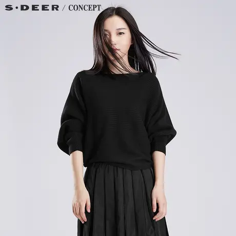 sdeer圣迪奥2018新款女装春装宽松条纹轻柔蝙蝠衫毛衣S16383530🚴商品大图