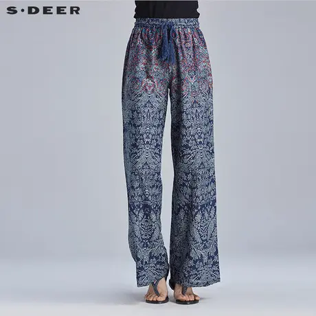 s.deer【新品】sdeer圣迪奥女民族年代印花阔腿长裤S16280821商品大图