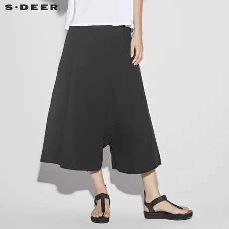 sdeer圣迪奥2019夏装黑休闲解斜线分割吊裆阔腿裤S18280839商品大图