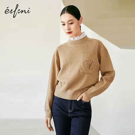 【📌商场同款】📍伊芙丽2021冬季新款韩版圆领套头针织衫女1CA432391图片