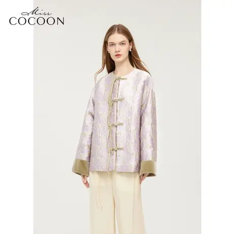 misscocoon新中式羽绒短外套女23秋冬新款丝绒中国风盘扣夹棉西装商品大图