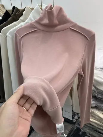 设计感高领软糯加薄绒长袖T恤女2023秋冬新款洋气内搭打底衫上衣商品大图