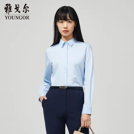 雅戈尔春季新品女士长袖衬衫商务棉质免烫浅蓝上班工作服衬衣3882图片
