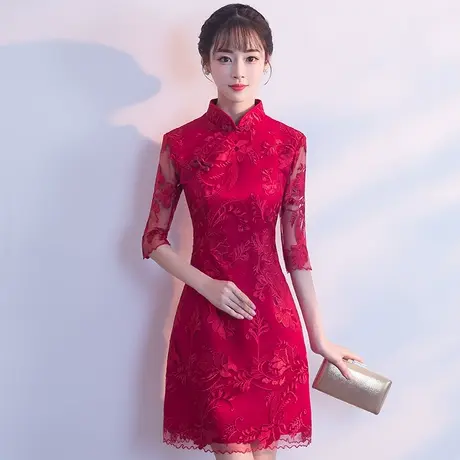 旗袍敬酒服新娘2023新款夏季结婚订婚衣服女回门短款红色平时可穿图片
