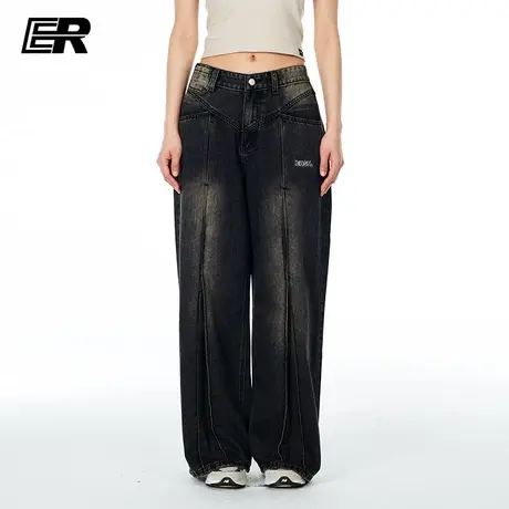 ER阔腿牛仔裤2024春季新款直筒宽松潮牌显瘦垂感拖地裤男女同款图片