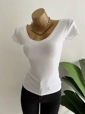 版型好 显瘦~！经典舒适简约显身材性感显瘦V领白色短袖T恤上衣女商品大图