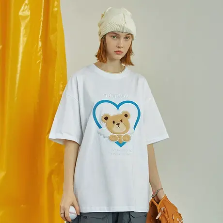 美式潮流vibe刺绣可爱小熊短袖T恤男潮中性风潮牌ins情侣半袖夏季商品大图