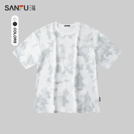 三福2024夏季男士扎染满印短T恤 时尚休闲圆领上衣男482807商品大图