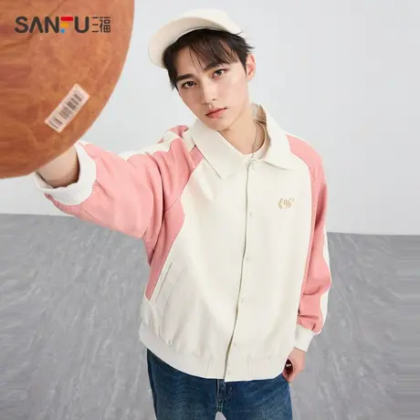 三福2024春季男士拼色插肩袖夹克 休闲时尚宽松翻领外套482618商品大图