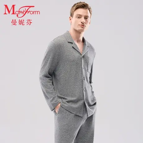 曼妮芬男士家居服睡衣套装开襟翻领长袖长裤舒适起居服20320616商品大图