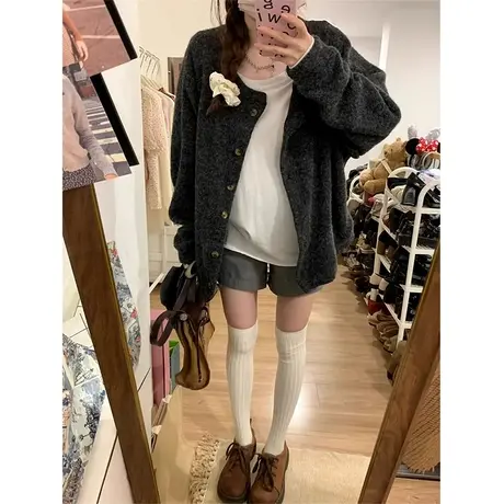 日系复古高级感毛衣女秋冬外穿针织衫慵懒风宽松长袖上衣开衫外套商品大图