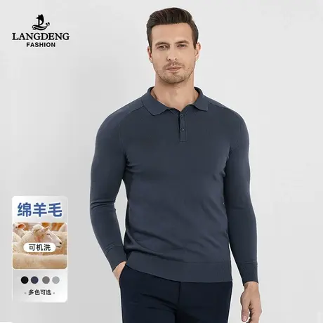 [可机洗]浪登男士纯羊毛衫2022冬季长袖T恤打底保暖翻领针织衫男商品大图
