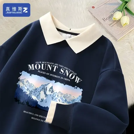 真维斯Z+翻领卫衣女2024新款爆款假两件上衣女polo领长袖打底衫H图片