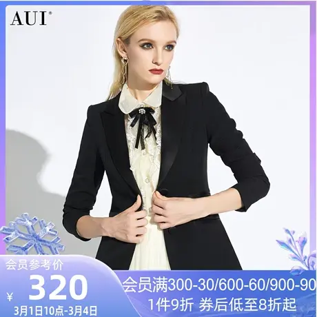 AUI黑色正装垫肩职业西装外套女2024春秋新款设计感小众修身西服图片