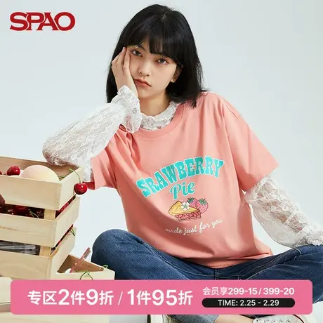 SPAO 女士T恤夏季ASKIN速干清爽透气圆领宽松水果字母印花短袖T恤图片