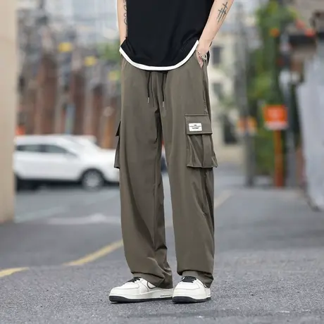 日系工装裤男春夏薄款cityboy高街潮牌军绿oversize直筒阔腿裤子商品大图