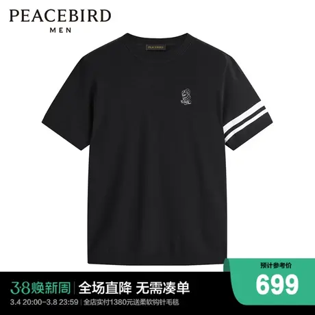 【商场同款】太平鸟男装T恤24夏新款袖条拼接刺绣短袖 B1EEE2114商品大图