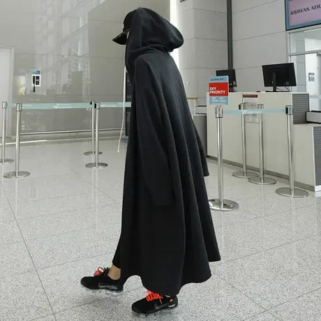 韩版秋冬新款宽松BF连帽加绒卫衣女中长款大码过膝休闲开衫外套潮图片