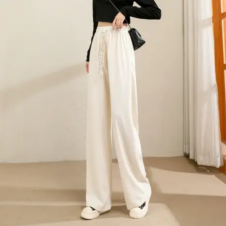 时尚气质休闲长裤2023年春秋新款女士简约宽松高腰显瘦通勤直筒裤图片