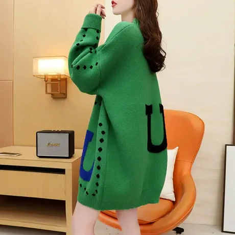 宽松慵懒风毛衣女中长款2023新款秋冬洋气百搭设计感复古港味上衣商品大图