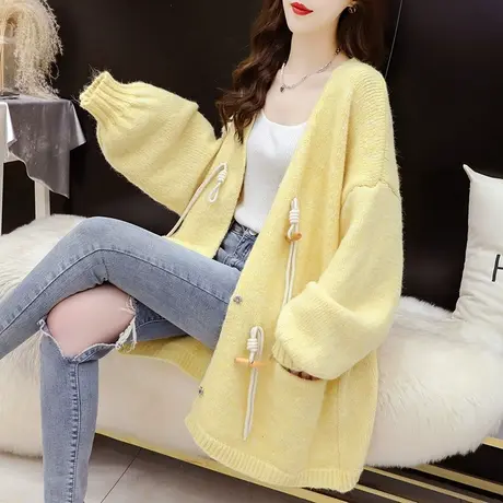 宽松慵懒风毛衣外套女2023新款早秋季时尚洋气百搭中长款针织开衫商品大图