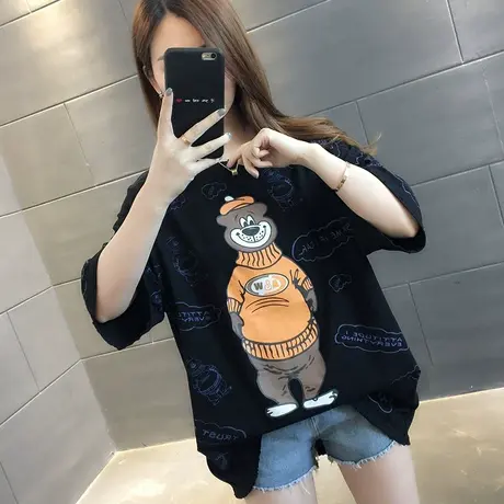 女装2023年新款秋季秋装纯棉短袖T恤宽松上衣服设计感打底衫爆款商品大图