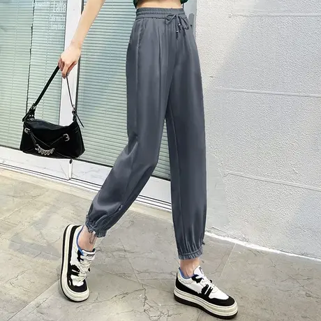 小个子九分休闲裤女夏薄款2023新款松紧腰束脚哈伦裤百搭运动裤子图片
