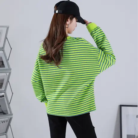 条纹无帽卫衣女夏2023新款夏季薄款宽松圆领套头长袖上衣夏款女装商品大图