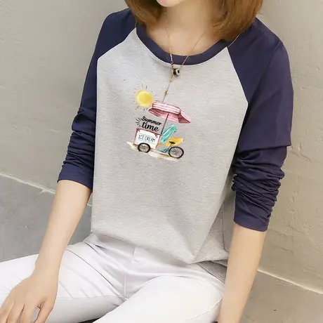 2件69】春装2023年新款纯棉长袖t恤女宽松韩版内搭打底衫学生上衣图片