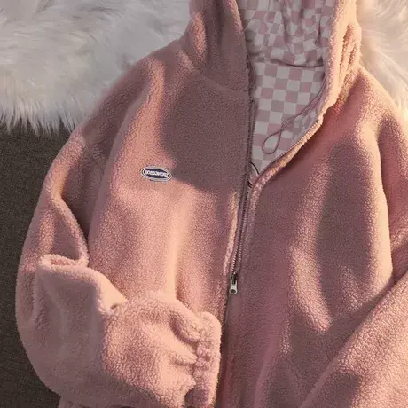 双面穿羊羔毛外套女2023新款秋冬小个子高级感加绒加厚开衫棒球服图片