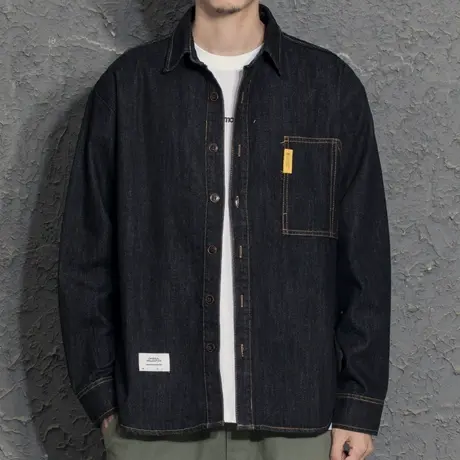 美式休闲男士牛仔衬衫外套2021春秋长袖韩版潮流衬衣帅气痞帅上衣图片